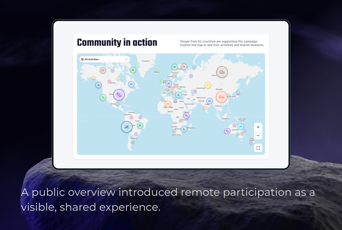 Community in action map showing participant activity shared across many countries